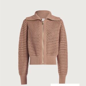 Varley Eloise Zip-through knit in warm taupe